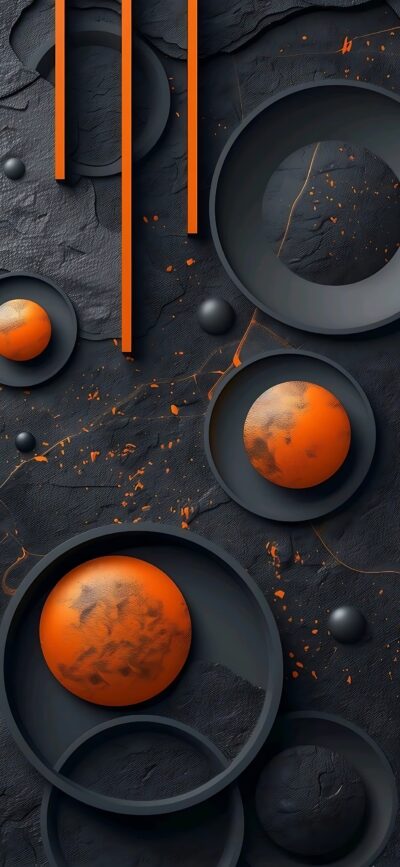 Abstract geometric 4K wallpaper in orange and black for mobile, ideal for a tech-savvy or artistic backdrop.