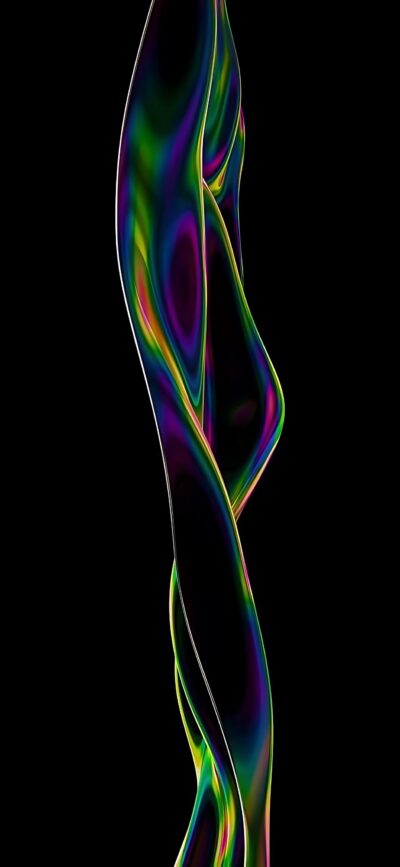 Abstract, twisted multicolored spectrum on a black backdrop creates a mesmerizing effect | 4K Wallpaper, for Mobile | Black, Rainbow