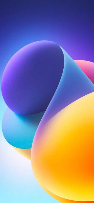 An abstract mobile wallpaper with smooth shapes and a vibrant gradient of blue, purple, pink, and yellow | 4K Wallpaper for Mobile