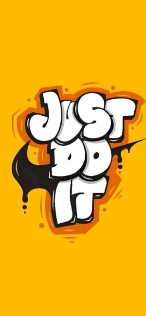 Motivational graffiti-style "Just Do It" design in black, white, and orange on yellow | 4K Wallpaper for Mobile | Yellow, Black, White, Orange