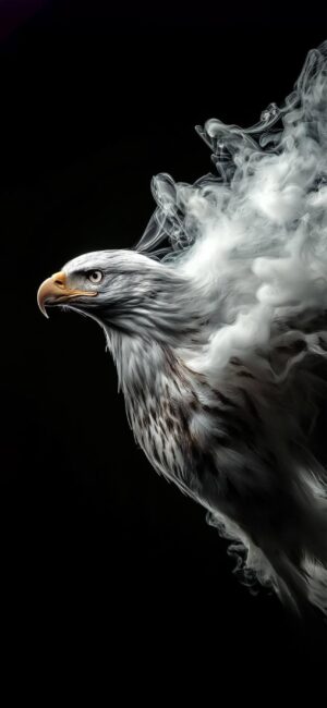 Majestic eagle in smoky sky, symbolizing power and freedom with intricate details | 4K Wallpaper for Mobile | Black & White