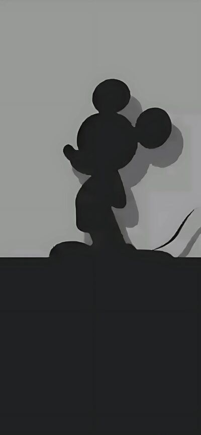 Silhouette of classic cartoon character with round ears against a muted background | Black, Gray | 4K Wallpaper for Mobile |