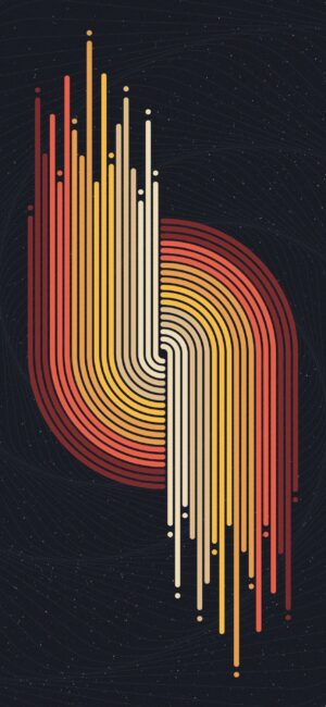 Abstract geometric pattern with interlocking curved lines in red, orange, yellow on dark background | 4K Wallpaper, for Mobile