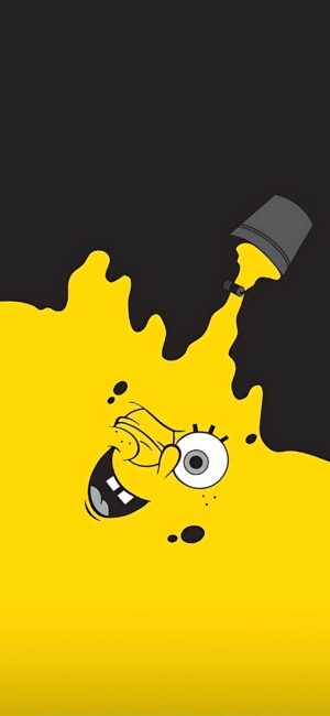 Whimsical SpongeBob with paint splash in black & yellow tones | 4K Wallpaper for Mobile | Black & Yellow | SpongeBob, Cartoon, Fun.