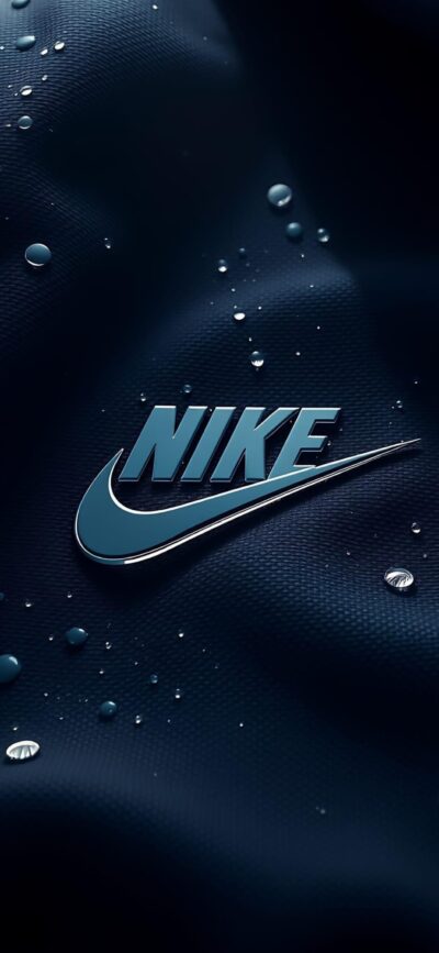 Nike logo on a dark, textured background with water droplets, embodying athleticism and style | 4K Wallpaper for Mobile