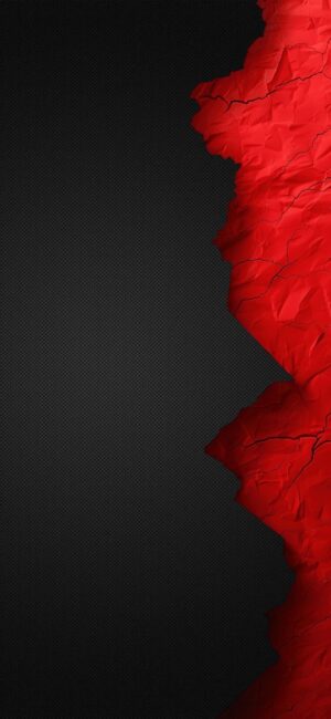 Abstract black background with vibrant red crumpled paper pattern on the right side | 4K Wallpaper for Mobile