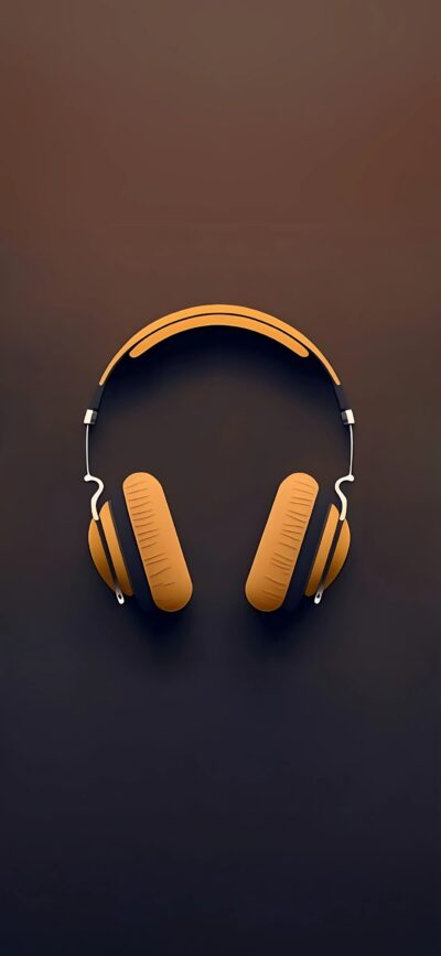 Orange headphones on dark background | Modern, minimal design | 4K Wallpaper for Mobile | Orange, Black, Technology, Minimalism, Music