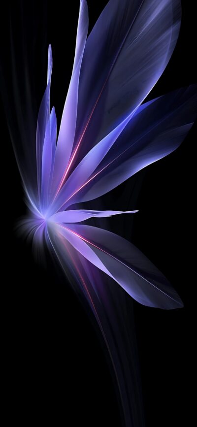 Ethereal abstract petals with a glowing effect on a dark background in blue, purple, black | 4K Wallpaper for Mobile