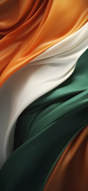 Indian flag fabric texture with orange, white, and green silk-like waves, symbolizing national pride. | 4K Wallpaper for Mobile