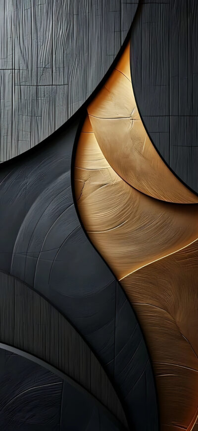 Abstract black and gold wallpaper with curved patterns for Mobile | 4K Wallpaper, creating depth and elegance through smooth lines.