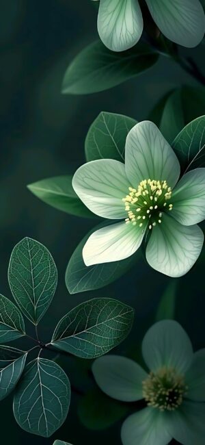 Delicate green flower with intricate petals on a dark, blurred background, perfect for mobile | 4K Wallpaper |