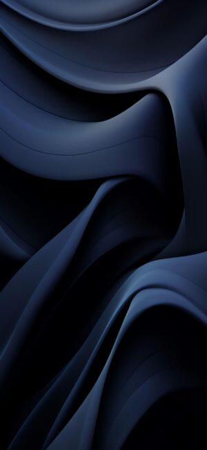 Abstract dark curves and folds in blue and black create depth and movement. Minimalistic design. | 4K Wallpaper for Mobile