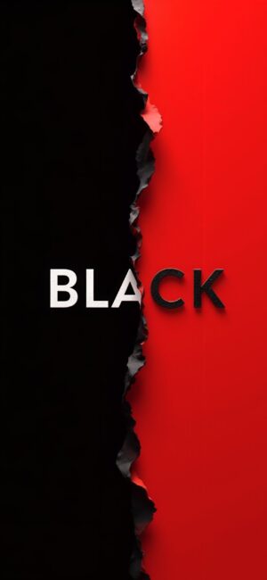 Black and Red Split Design with 'BLACK' Text, Torn Paper Effect | 4K Wallpaper for Mobile