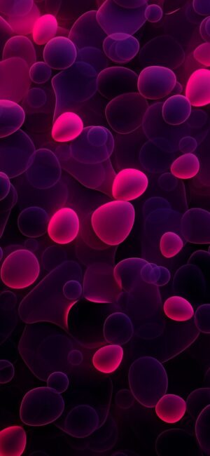 Abstract pink and purple bubbles float on a dark backdrop, forming a vibrant pattern | 4K Wallpaper for Mobile