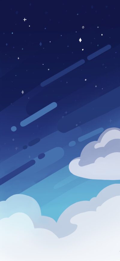 Serene night sky with stylized clouds and stars, blending soft blue and white gradients for a tranquil scene | 4K Wallpaper, for Mobile