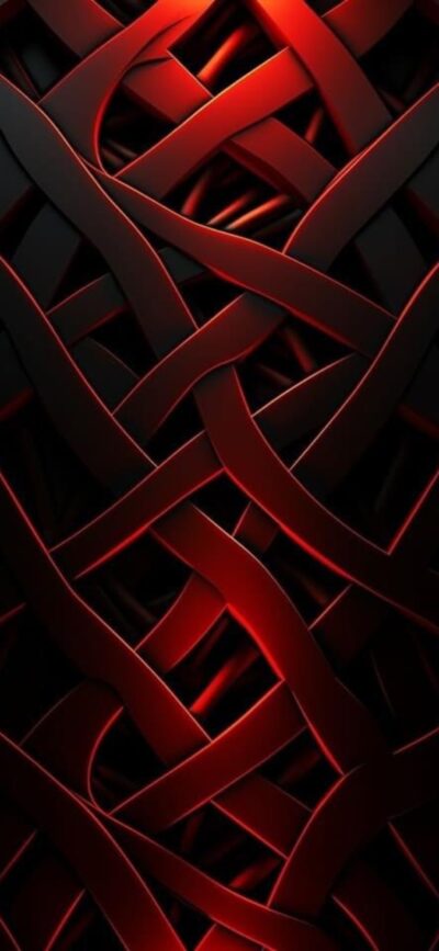 Abstract black and red interwoven ribbons creating a striking, textured pattern | 4K Wallpaper for Mobile