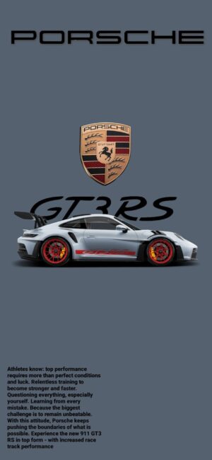 Porsche 911 GT3 RS with emblem in gray, red, black, and white | 4K Wallpaper for Mobile