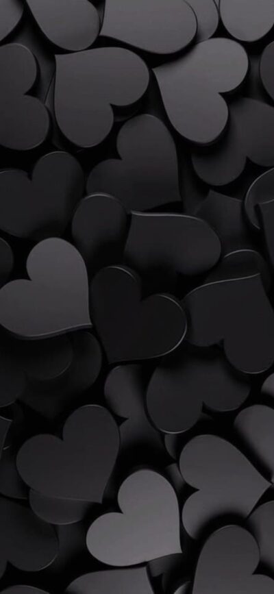 Overlapping black hearts with a soft shadow for depth, creating a minimalist and elegant design | 4K Wallpaper for Mobile