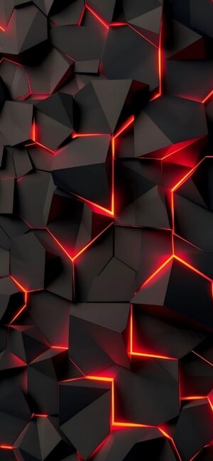 Abstract geometric 3D black shapes with vivid red lighting creating a dramatic modern look | 4K Wallpaper for Mobile