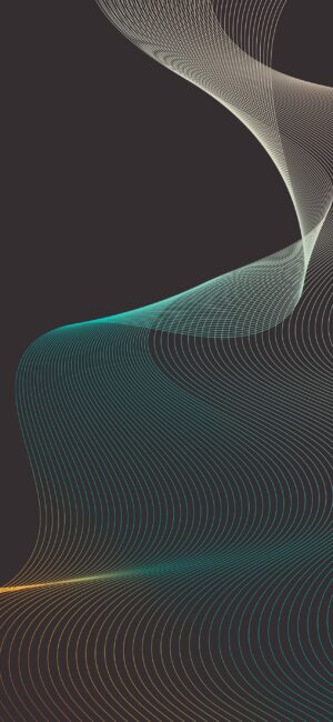 Abstract wavy lines in teal, green, yellow on a dark background | 4K Wallpaper for Mobile