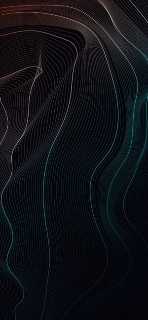 Abstract geometric waves in black, teal, and copper create depth | 4K Wallpaper for Mobile