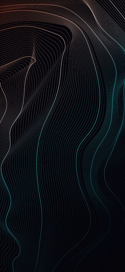 Abstract geometric waves in black, teal, and copper create depth | 4K Wallpaper for Mobile