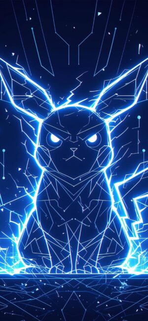 Futuristic Pikachu in electric blue lines on a dark background for mobile | 4K Wallpaper | Blue, Black