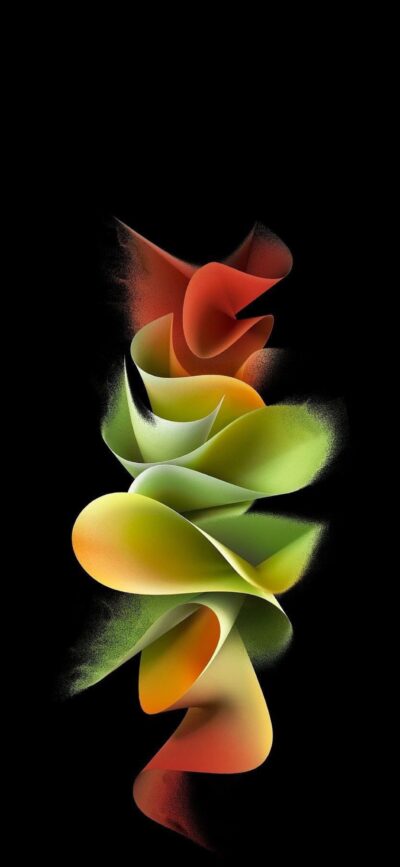 Abstract ribbon-like design with red, orange, yellow, green on black, dynamic and energetic | 4K Wallpaper, for Mobile