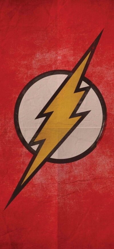 The Flash logo featuring a yellow lightning bolt on a red background for speed and superhero fans | 4K Wallpaper for Mobile