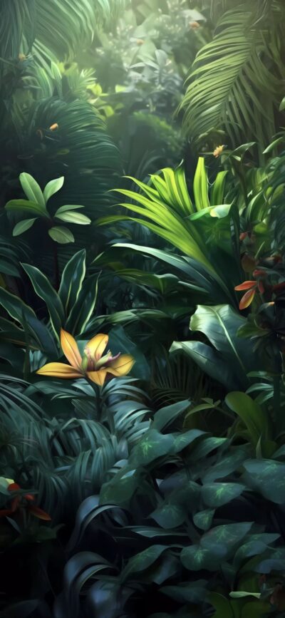 ```html "Tropical rainforest wallpaper with green foliage & colorful flowers | 4K Wallpaper for Mobile" ```