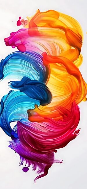 Abstract design with vibrant blue, red, pink, orange, yellow swirls. Dynamic brushstrokes for energy. 4K Wallpaper for Mobile.