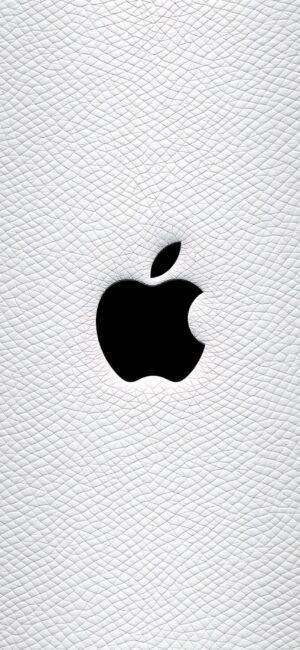 Minimalist Apple logo on a textured white leather background, sleek & modern design. | 4K Wallpaper for Mobile