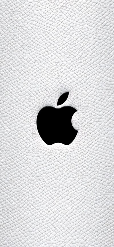 Minimalist Apple logo on a textured white leather background, sleek & modern design. | 4K Wallpaper for Mobile