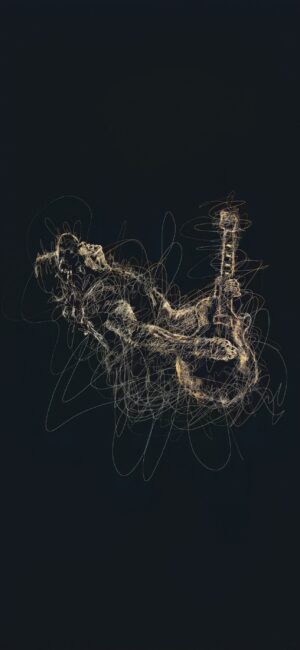 Abstract guitar with swirling lines & glowing elements in black & gold | 4K Wallpaper for Mobile | Abstract, Music, Dark styles