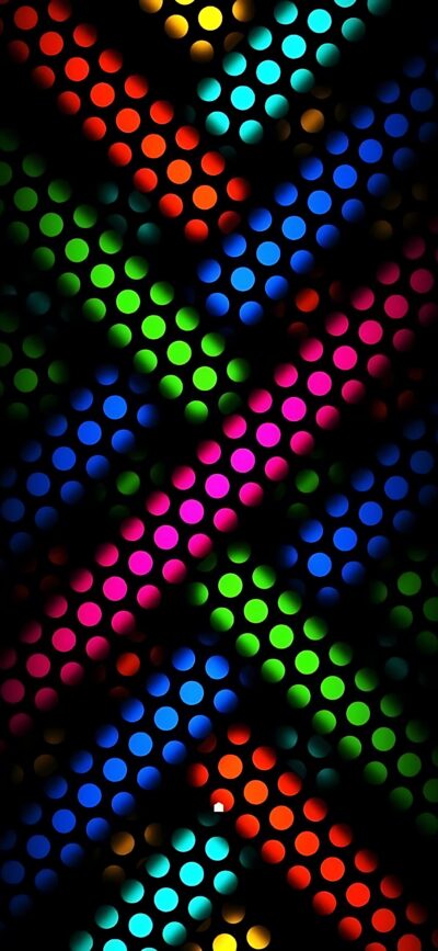 Vibrant abstract design with multicolored dots on black background, featuring red, orange, yellow, green, blue, pink | 4K Wallpaper for Mobile