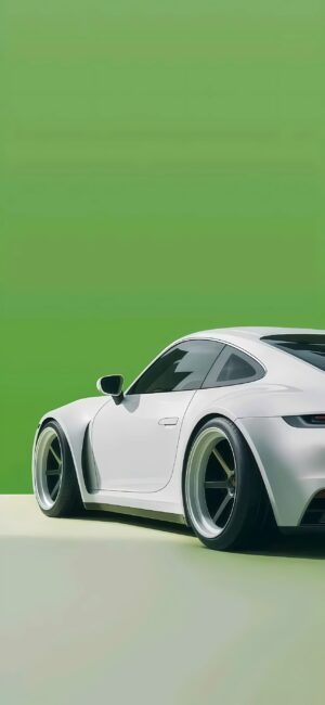 Sleek white sports car on vibrant green backdrop, showcasing speed and elegance | 4K Wallpaper for Mobile | Green & White