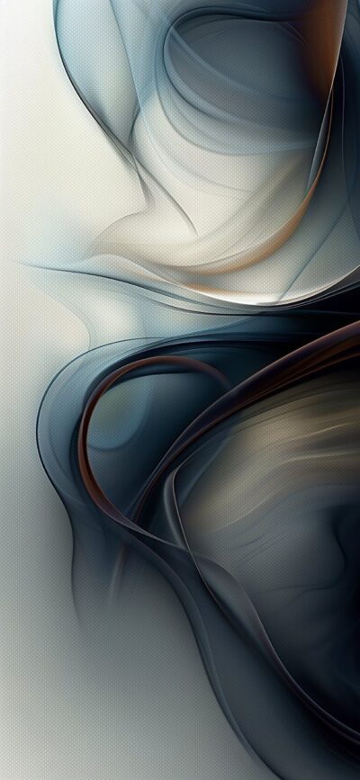 Abstract design with smooth curves, translucent layers, light and shadow play in blue, brown, and grey | 4K Wallpaper for Mobile