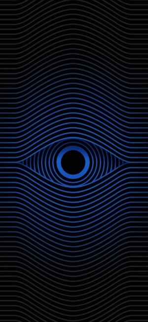 Abstract eye design with blue concentric lines on black, creating a hypnotic effect | 4K Wallpaper for Mobile