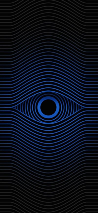 Abstract eye design with blue concentric lines on black, creating a hypnotic effect | 4K Wallpaper for Mobile