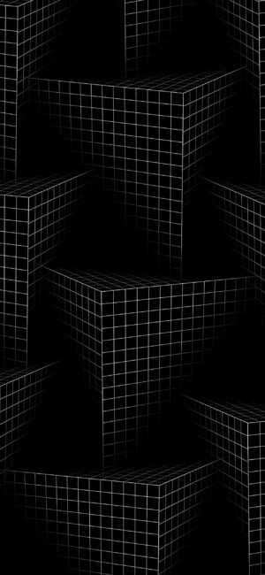 Black cubic geometric pattern with a white grid overlay creating a 3D abstract look | 4K Wallpaper for Mobile