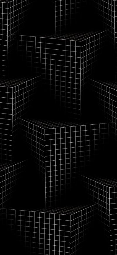 Black cubic geometric pattern with a white grid overlay creating a 3D abstract look | 4K Wallpaper for Mobile