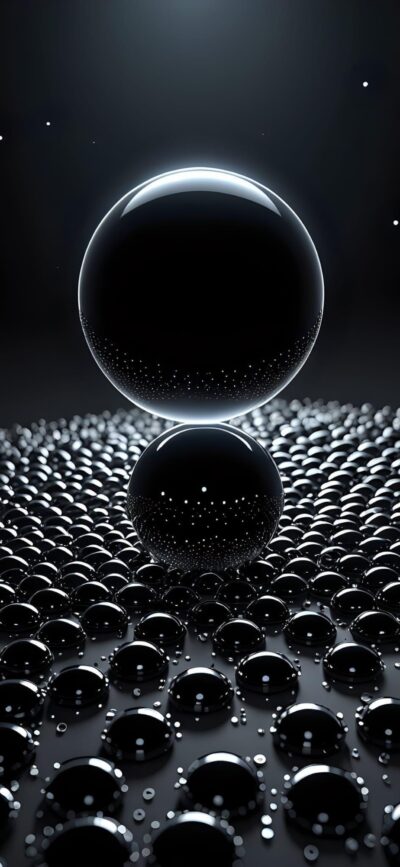 Abstract black spheres on a dark background for a striking mobile design | 4K Wallpaper, perfect for minimalism | for Mobile