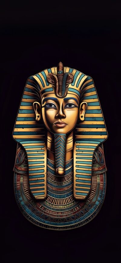 Tutankhamun's golden mask with blue-gold stripes showcasing the richness of ancient Egypt | 4K Wallpaper, for Mobile