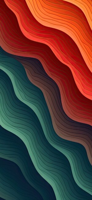 Abstract wavy patterns in orange, red, and teal create a dynamic design | 4K Wallpaper for Mobile