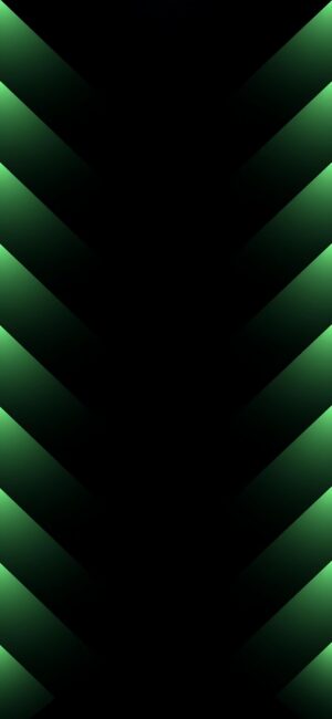 Abstract chevron design with diagonal green lines on dark background, gradient effect adds depth | 4K Wallpaper for Mobile