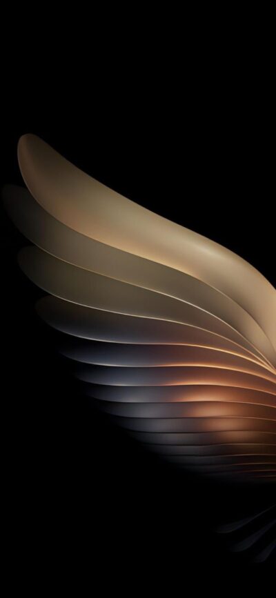 Abstract metallic gradient wallpaper with wing-like shapes transitioning from gold to bronze on a black background | 4K Wallpaper for Mobile