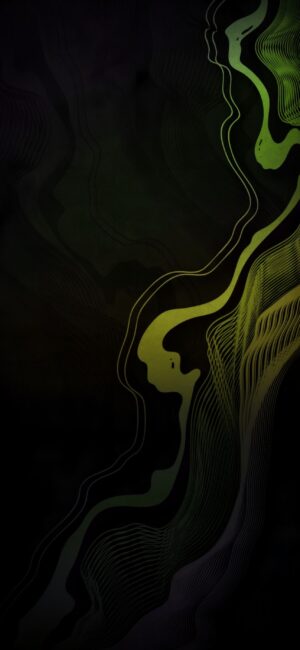 Dark abstract wallpaper with wavy green and black lines creating movement and depth | 4K Wallpaper for Mobile