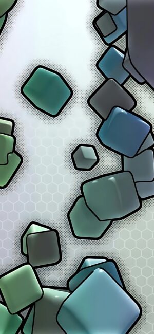 Abstract 3D cubes with blue and green hues on hexagonal background | 4K Wallpaper, for Mobile | #AbstractWallpapers #GeometricDesigns