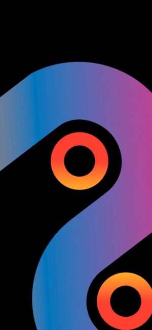 Modern abstract 4K wallpaper for mobile with a blue-to-purple gradient, geometric shapes, and orange-red circular elements on black.