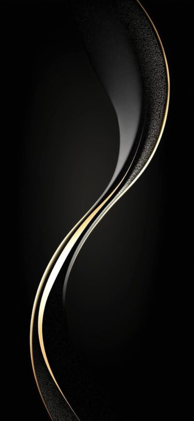 Elegant abstract design with sleek, wavy metallic gold and black lines on a dark backdrop | 4K Wallpaper for Mobile